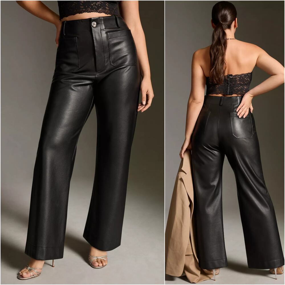 Maeve The Colette Faux Leater pants Wide Leg Black size 32